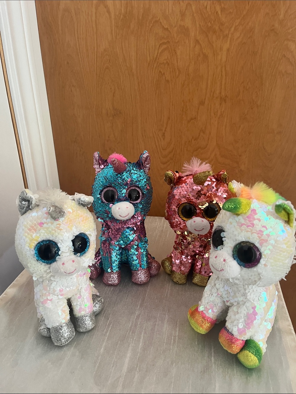 Lot of 4 Ty Flippables Sequin Unicorn Beanie Boos Celeste Diamond Pixy Sunset
